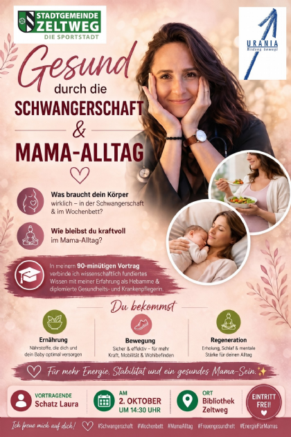 Plakat zum Vortrag „Gesund durch die Schwangerschaft & Mama-Alltag“