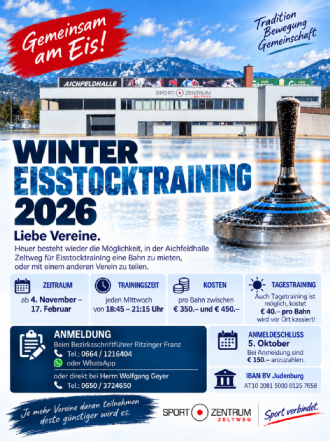 Plakat Eisstocktraining für Vereine in der Aichfeldhalle